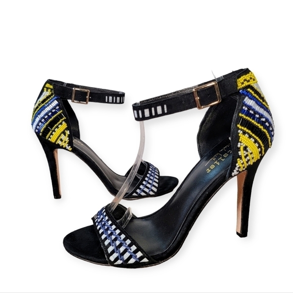 Nicole Miller Beaded Heels Multi Color Seed Bead Black Leather Stiletto Size 7.5 - Picture 16 of 16